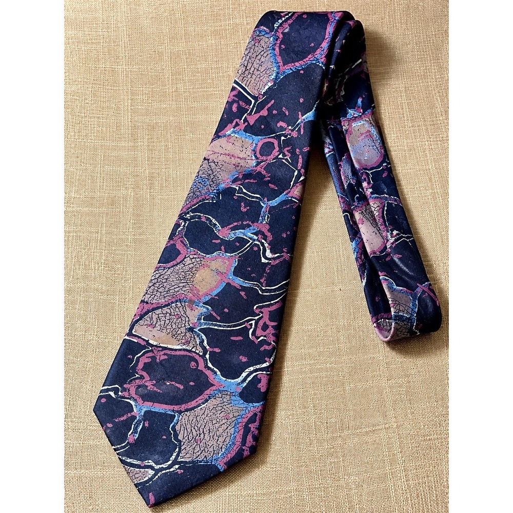 Italian All Silk Handmade Men’s Tie 57” Abstract Floral Navy Mauve Blue